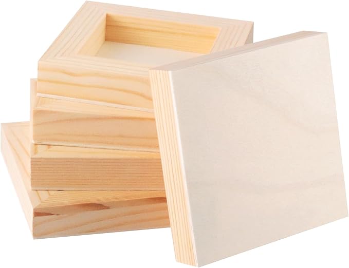 FSWCCK 5 Pack 4 x 4 inch Wood Panel Boards, Unfinished Wood Canvas Panels for Crafts, Painting Canvas, DIY Art Projects, Pouring, Arts Use with Oils, Acrylics