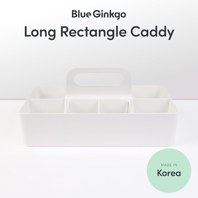 BLUE GINKGO Stackable Organizer Caddy, Long, White, Made in Korea