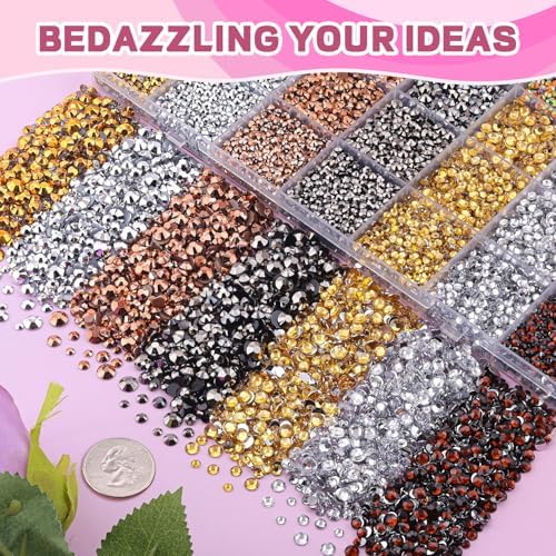 20000Pcs Metallic Rhinestones for Bedazzling with B7000 Jewelry Glue, Resin Rhinestones for Crafting Crafts DIY, Bedazzler Kit Gems for Clothing Shoes Tumblers Fabric Nail Art Assorted Size 3/4/5/6mm