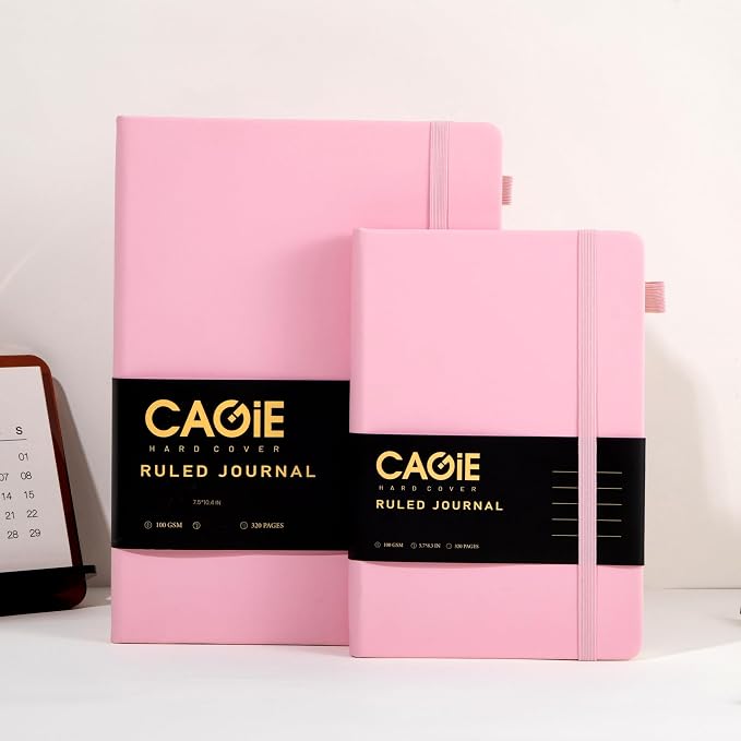 CAGIE Lined Journal Notebook, 320 Pages College Ruled Notebook, 100 Gsm Paper Thick Journal, B5 Hardcover Leather Journals for Writing Women, 7.6x10 In, Pink