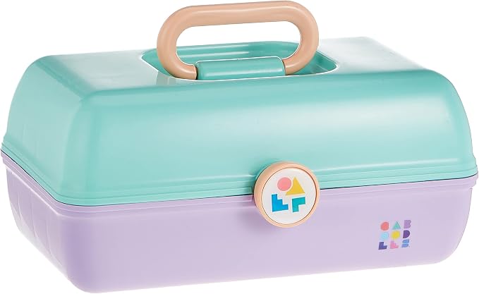 Caboodles On-The-Go Girl Makeup Box, Seafoam on Lavender, Hard Plastic Makeup Organizer Box, Built-In Mirror, Secure Latch for Safe Travel, Spacious Storage for Large Items