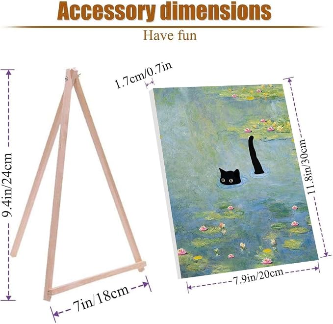 VIGEGU Black Cat Pond Paint by Numbers Kit for Adults with Framed | Paint by Number with Wooden Easel DIY Nice Box Acrylic Oil Painting,for Wall Decor 8x12inch