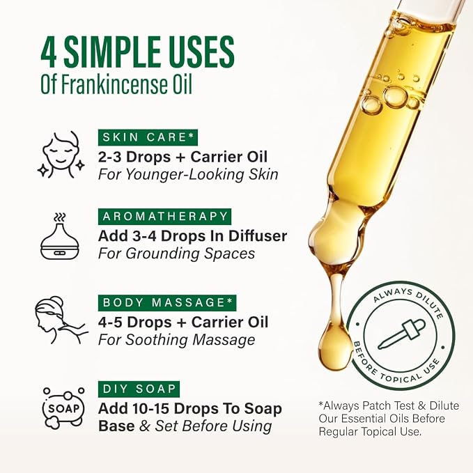 Kukka 100% Pure Frankincense Essential Oil for Skin, Diffuser, 4 Fl Oz | Undiluted Boswellia Serrata, Face, Hair, Diffuser, Aromatherapy, Massage - Steam-Distilled, Non-GMO, with Dropper