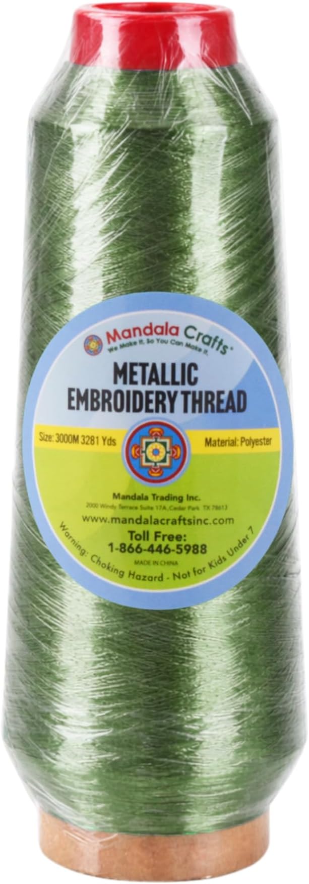 Mandala Crafts Metallic Olive Green Embroidery Floss for Sewing, 3281 Yard Spool