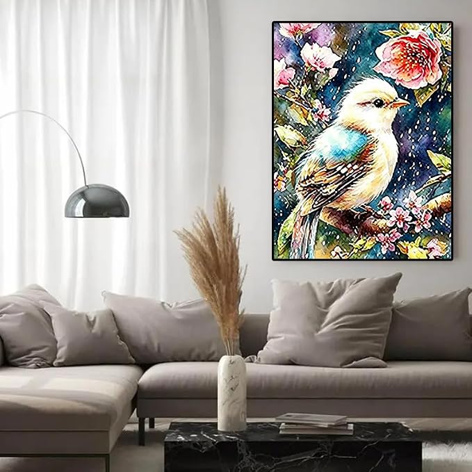 YUXUANKANG Diamond Painting Kit, Bird with Cherry Blossoms, 12x16 Inch, Multicolor Resin, DIY Craft for Adults