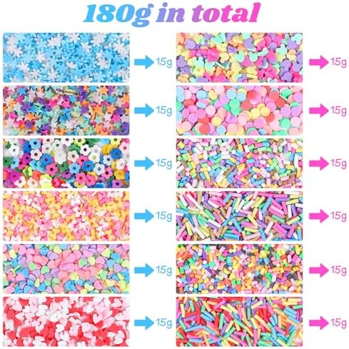 DIYASY 180g Fake Sprinkles, 6.35 oz Mini Faux Sprinkle Polymer Clay Slices Non-Edible for Crafts Art DIY Cake Decoration Plastic Slime Card Filler Nail Supply 12 Styles