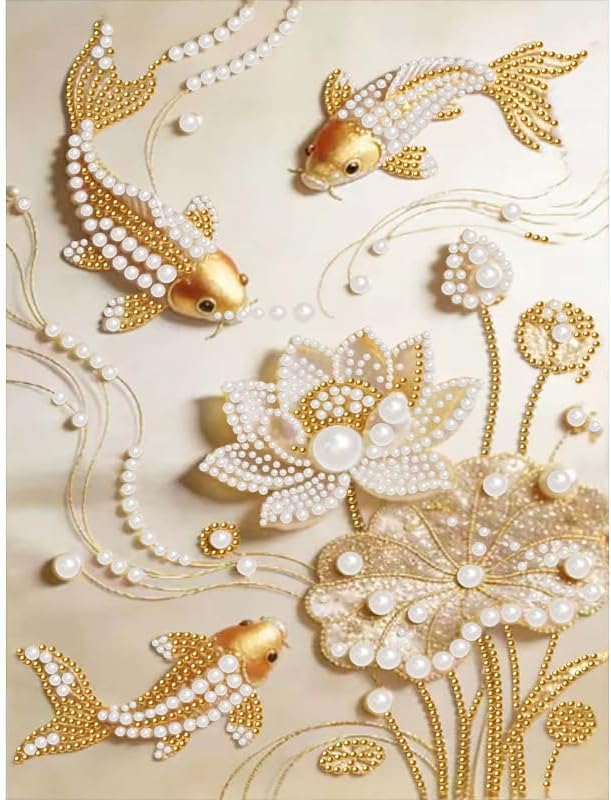 Goldfish Diamond Pearl Painting Kits for Adults, Special-Shaped Lotus Diamond Art Pearl Painting Kits for Beginner Diamond Art Paintings Gem Art Kits Diamond Dots Kits 12x16 Inch