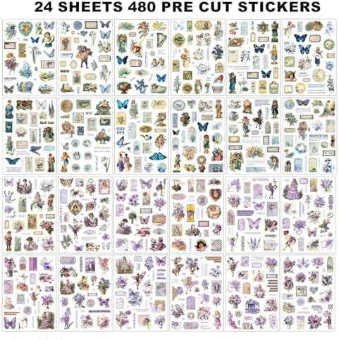 Auguro Vintage Scrapbook Stickers Book 24 Sheets 480 Pre-Cut People Stickers for Scrapbooking Washi Sticker Journal Sticker for Adults Junk Journal Supplies