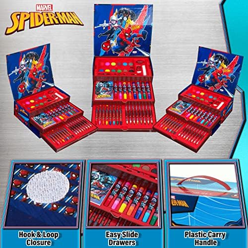Marvel Art Case for Kids with Colored Pencils Markers Crayons Watercolors Drawing Supplies Travel Art Kit Gifts for Kids (Multicolor Spiderman)