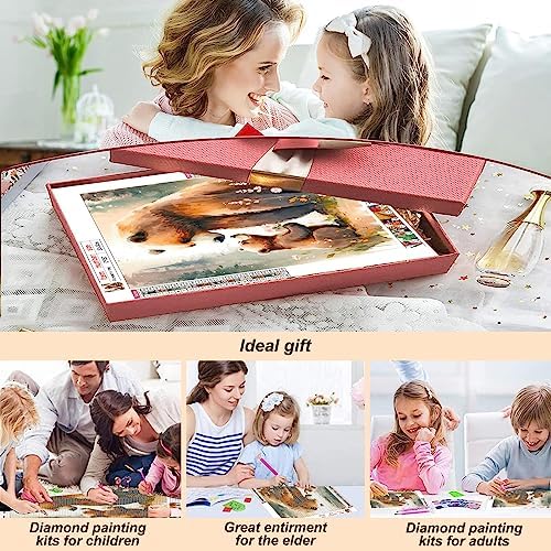 Stalente Diamond Painting Kits for Adults, 5D DIY Diamond Art Kits for Beginners Round Full Drill Diamond Painting for Home Wall Decoration Gift 12×12inch, Brown Bear