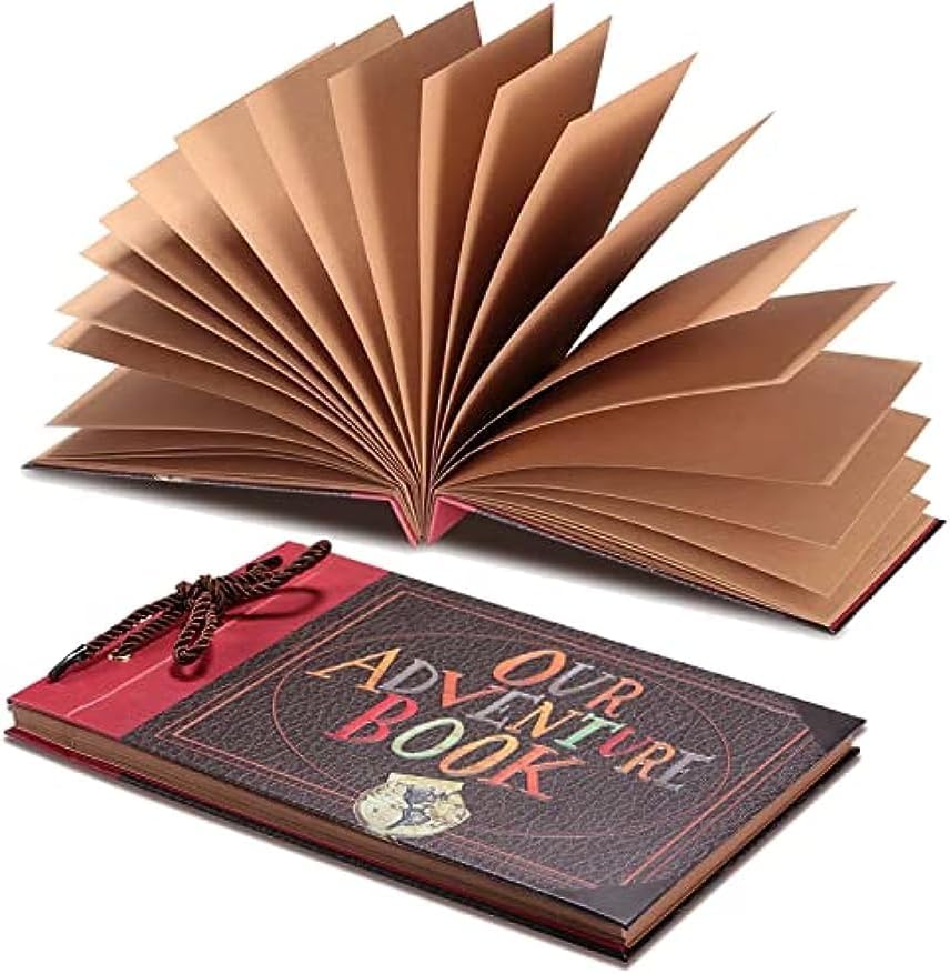 Our Adventure Book Handcrafted 11.92 x 7.62" Leather-Bound Scrapbook with 80 Pages, Embossed Lettering, Inspired by 'Up', Ideal for Photos, Weddings&Travel Memories Gift Box Included (Handmade Book)