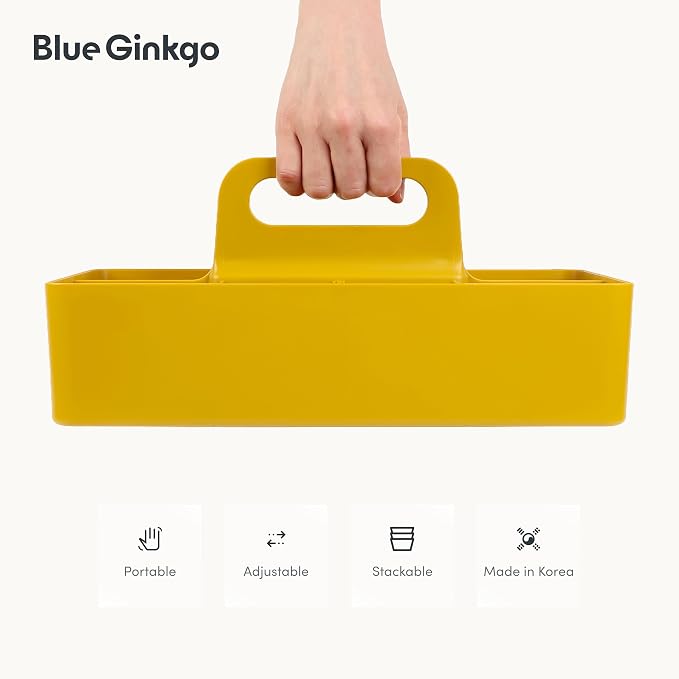 BLUE GINKGO Stackable Organizer Caddy, Long, Yellow, Made in Korea