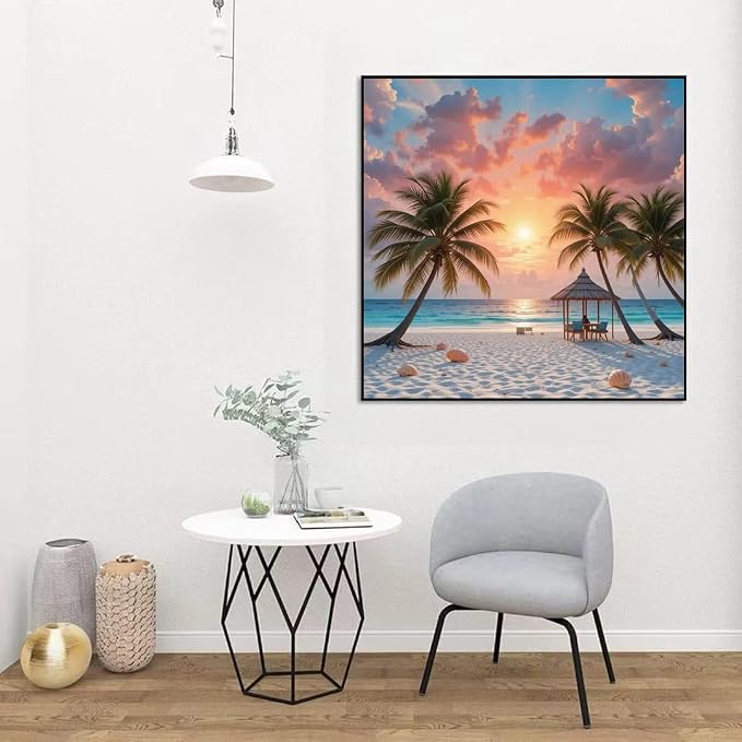Beach Scenery Diamond Art Kits for Adult, Full Drill Wall Art 12 x 16 In | 5D Coconut Tree Diamond Painting Kits ,DIY Diamond Gem Art Craft, Beginners Home Wall Decor