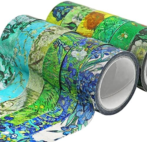 Berkin Arts 12 Rolls Art Floral Designs Washi Tape Set - 15 mm Wide Decorative Adhesive Masking Tape Cloisonnism for Scrapbooking Watercolor Vincent Van Gogh Series