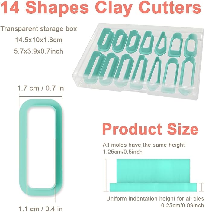 14pcs Rectangle Clay Cutters, Polymer Clay Cutting Tools for Earrings Making, Clay Jewelry Making Kit for Handicraft Enthusiasts