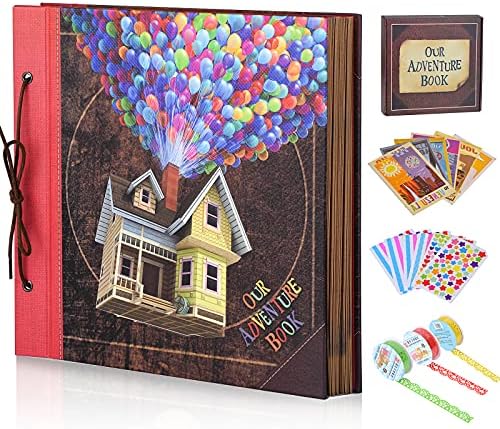Scrapbook Photo Album, Our Adventure Scrap Book, 12 Inches by Inches Embossed Words Hard Cover Movie Up Travel Scrapbook for Anniversary, Wedding, Travelling, Baby Shower, etc (Scrapbook-Balloon)
