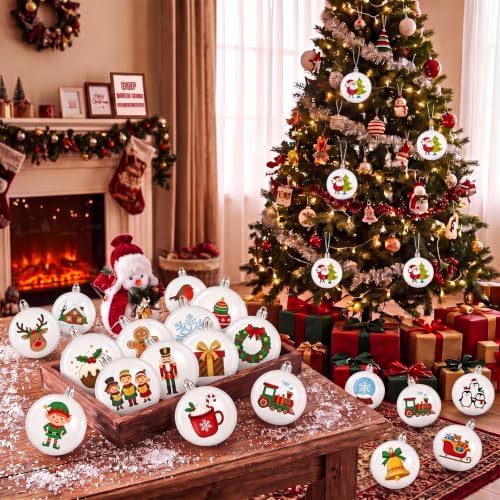 Zubebe 24 Pcs 2.36 Inch Christmas Blank White Ball Ornaments