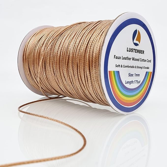 LUSTEMBER 1mm Faux Leather Waxed Cotton Cord, 175 Yards – Durable Necklace String, Soft and Textured Cord for Necklaces, Bracelets, and Jewelry Making
