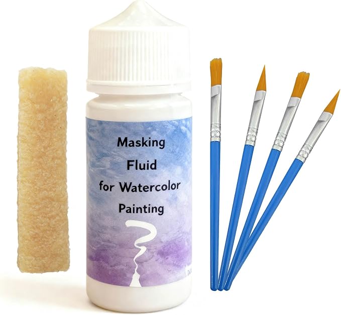 100ml White Watercolor Masking Fluid - Professional Art Supplies with Brush & Eraser for Artists, Painting Medium Pen