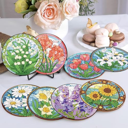 Diamond Art Coasters Kit, 8 Pieces Sunflowers Diamond Painting Coasters Kit