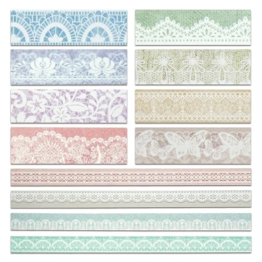 Lace Patterns Washi Tape Set 12 Rolls Decorative Paper Sticker | for Planner Scrapbook Journal DIY Arts Craft