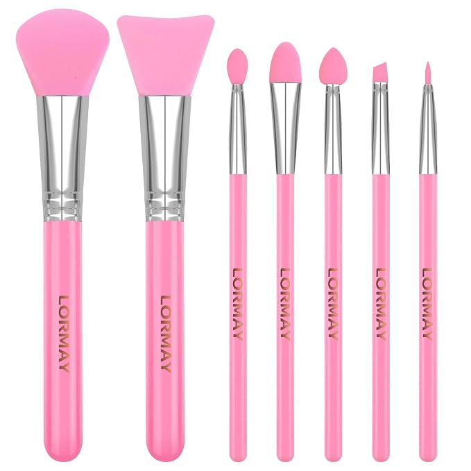LORMAY 7-Piece Silicone Brush Set for UV Resin Crafts and Makeup, Pink | Easy Clean for DIY Epoxy Art and Makeup, Soft Reusable Tools, Gentle Applicator Suitable for All Skin Types
