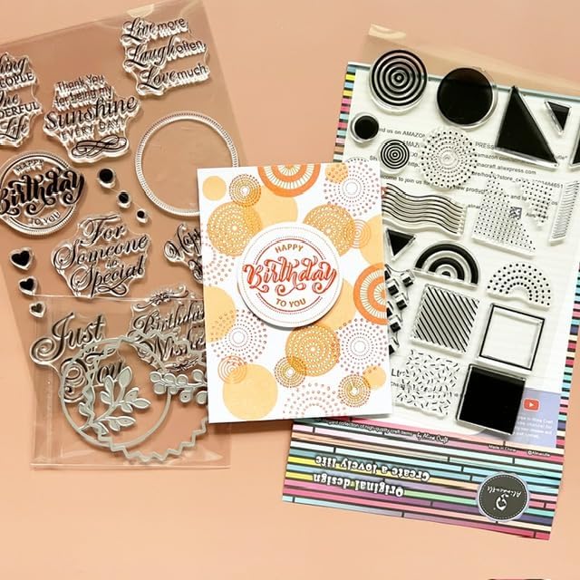 1pc Circle Tag Metal Cutting Die Cut and 2pc Clear Stamps Happy Birthday Stamp for Paper Craft Handmade Card Template Stencil Alina Crafts Art Tools