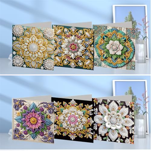 Diamond Art Cards with Envelopes–6PCS DIY Diamond Painting Greeting Cards Kit | Card Making Kit with Bling for Adults & Beginners | Birthday,Holiday & Thank You Cards (Mandala)