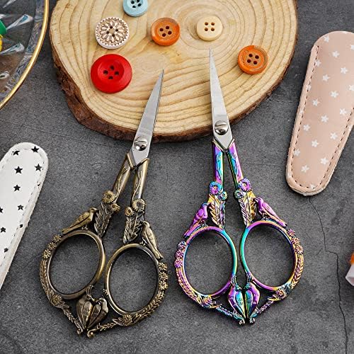 Crochet Scissors with Cover – Rainbow Vintage Small Embroidery Scissors, Sharp Craft Scissors for Yarn Thread Sewing Needlework, Cute Bird Design Gift for Crocheter Quilter, 4.6 Inch