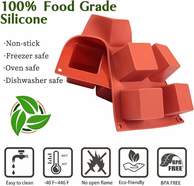 JOERSH Cube Cake Silicone Mold, 2" x 2" x 2", 8-Cavity