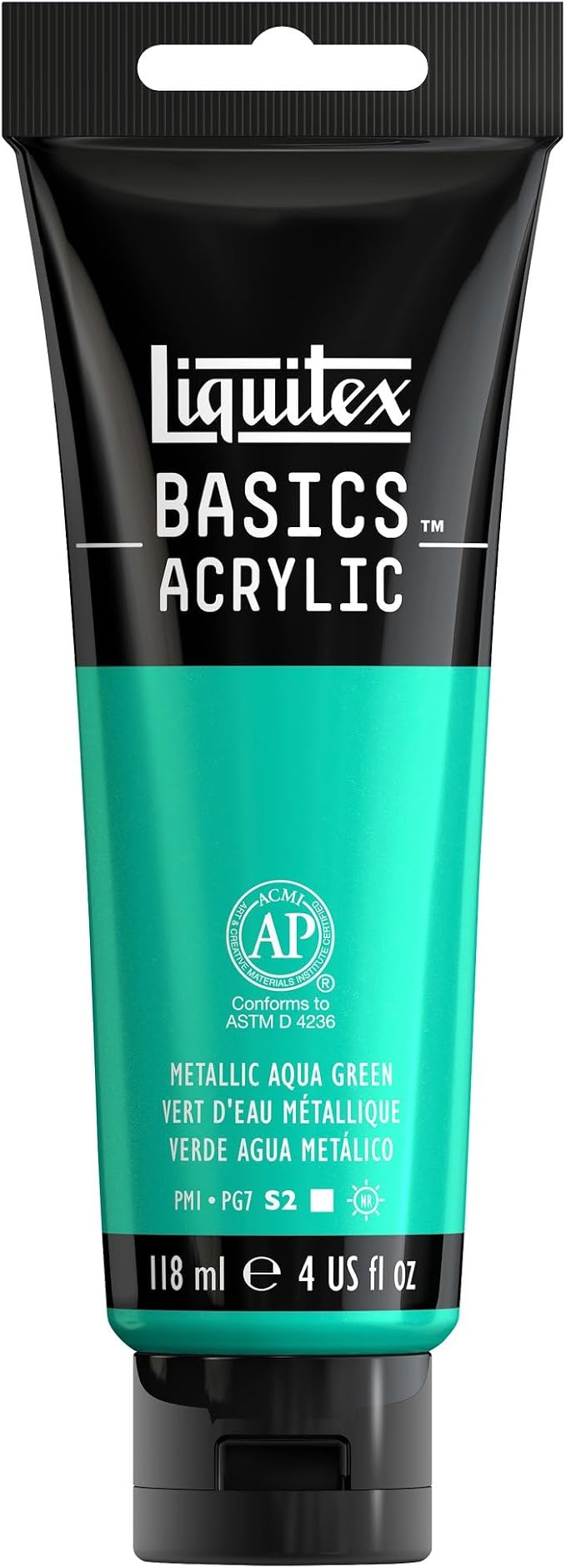 Liquitex BASICS Acrylic Paint, 4-oz Tube, Metallic Aqua Green | Medium Viscosity, Satin Finish, Lightfast, Fine Art Pigments, Range of Opacities, Easy Blending