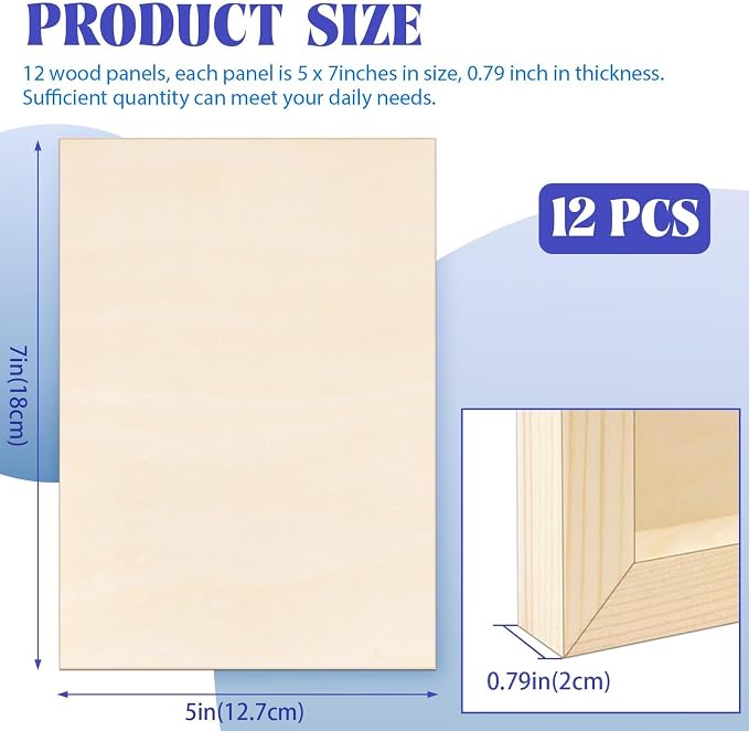 FSWCCK 12 Pack 5 x 7’’ Wooden Panel Boards, 0.79’’ Deep Unfinished Wood Canvas Panels for Crafts, Painting Canvas, DIY Art Projects, Pouring Arts