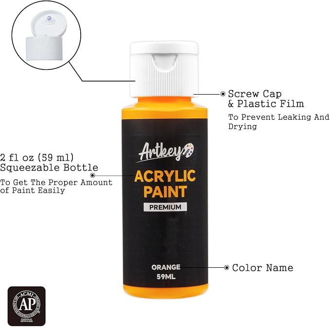 Artkey Acrylic Paint Set, 16 Colors 2 oz/59 ml Acrylic Paint Kit for Professional Artists & Beginners – Fall Warm Art & Craft Supplies for Canvas, Wood, Fabric, Rock, Leather, Ceramic, Glass
