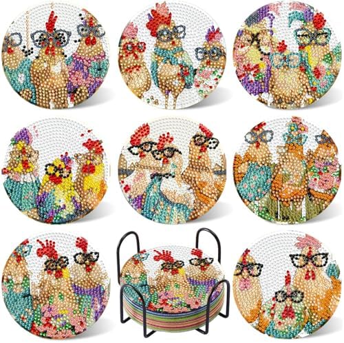 Leatrice 8 Pcs Diamond Art Coasters Small Diamond Painting Kits for Adults