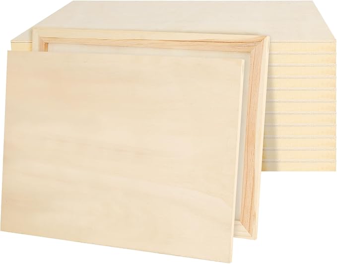 PINGEUI 12 Pack 9 x 12 Inch Blank Wood Canvas Panels, Unfinished Wooden Canvas Boards, Wood Cradled Painting Panel Boards, Artist Wooden Canvases for Painting, Pouring