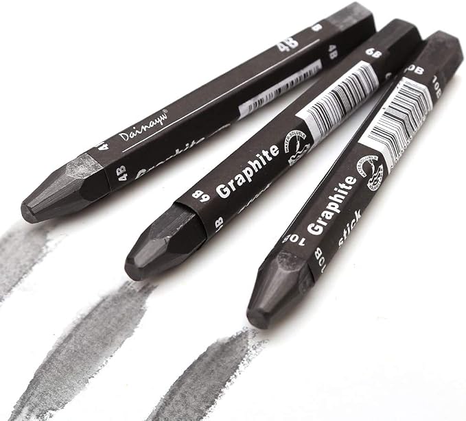 Graphite Stick Set - Water Soluble - 4B 6B 10B, Art Drawing Supplies for Sketch & Shading Pencils, Artist Sketching - 3 Pcs