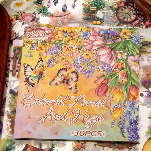 Multi-Tone Garden Theme Scrapbooking Supplies for Junk Journal - 30 Sheets PET Stickers - Vintage Journaling Ephemera Sticker Book Pre Cut(TZ-005-004)