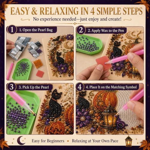 Halloween Pearl Art Kit for Adults 3D Diamond Painting DIY Craft Bead Mosaic with Ghost Pumpkin Witch Raven Skull Cow Design Options for Spooky Seasonal Home Decor and Creative Holiday Activity