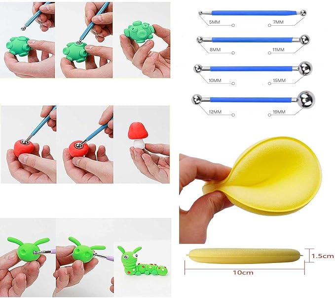 Polymer Clay Tools, Dotting Tools, Nail Art, Air Dry Clay, Sculpting Painting Embossing Scoring Modeling, Ball Stylus Pen, Rock, Silicone, Langqun
