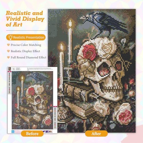 Skull Diamond Art Kits for Adults Beginners 12x16 in, DIY Craft Gift