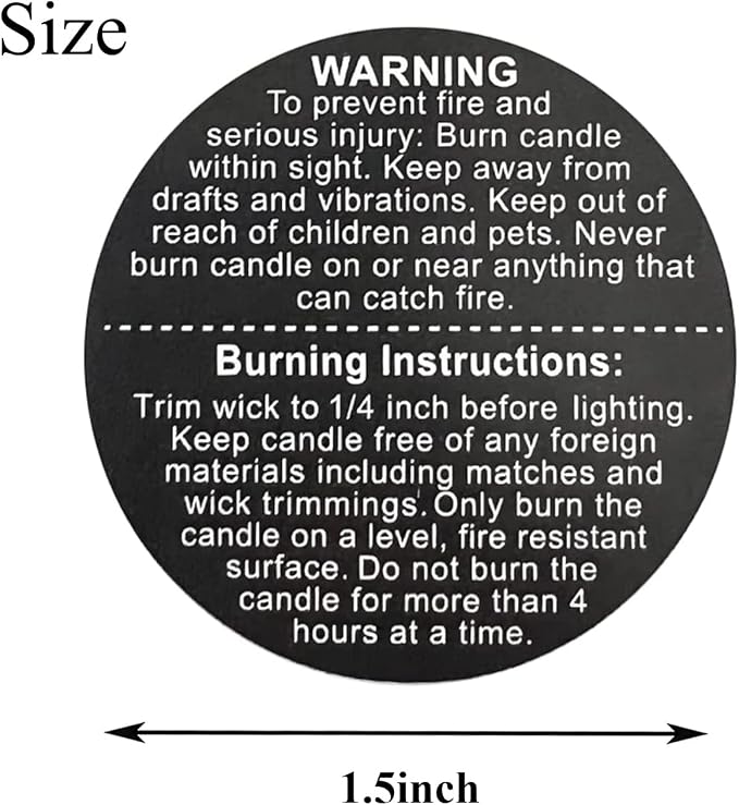 1000 PCS Black Candle Safety Stickers, 1.5 inch Round, Waterproof, Modern Style, Candle Warning Labels