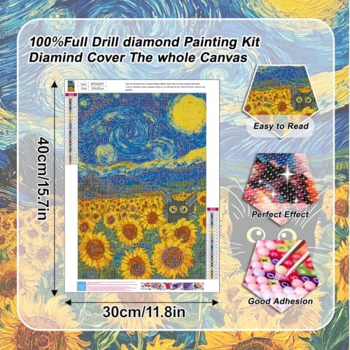 VeGuude Diamond Art Cat Kits for Adults, Full Drill Starry Night Sunflower Diamond Painting Kits for Beginners, DIY Full Rhinestone 5D Diamond dots (Gemstone Craft), Home Wall Decoration (12x16 inch)