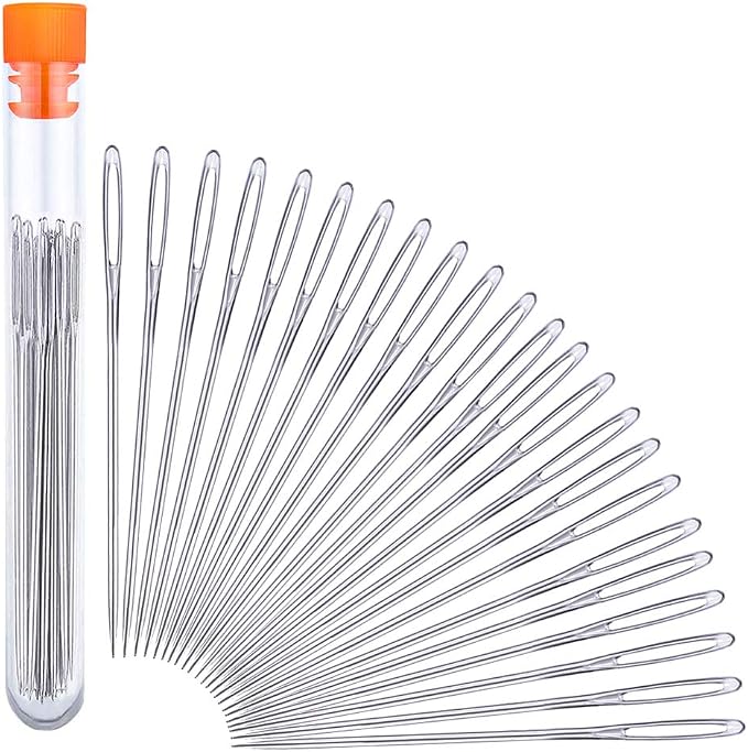 JNENERY 23 PCS Large Eye Sewing Needles, 2.36in Sewing Sharp Needles | Leather Embroidery Thread Needle, Stainless Steel Yarn Knitting Needle with a 3.3in Plastic Bottle