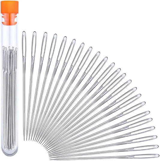 JNENERY 23 PCS Large Eye Sewing Needles, 2.36in Sewing Sharp Needles | Leather Embroidery Thread Needle, Stainless Steel Yarn Knitting Needle with a 3.3in Plastic Bottle
