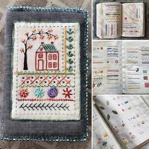 Nichalous Embroidery Stitch Book Kits, Portable All Scenario Embroidery Stitch Book with Fabric Pages, Perfect for Beginners and Craft Lovers, Unique Handmade Gift (A)