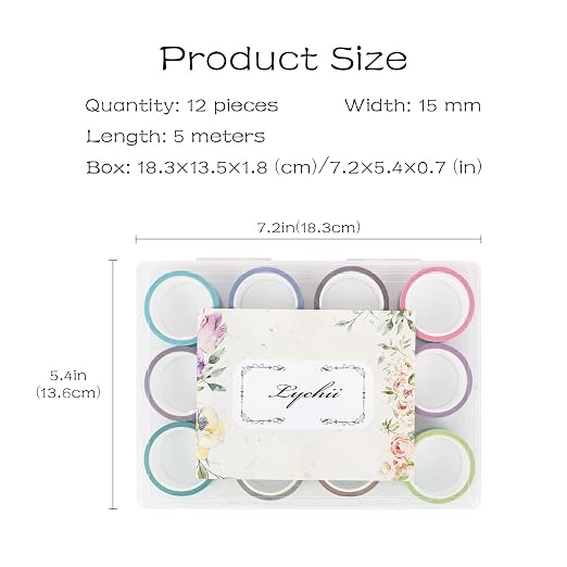 Lychii 12 Rolls Washi Tape Set, 5M/16.4Ft Long Vintage Masking Tape, 15mm