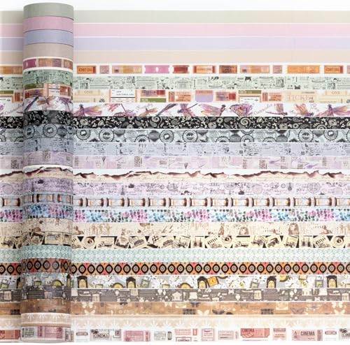 YUBBAEX Vintage Washi Tape Pack 50 Rolls Retro Printed Masking Tape Antique Patterns Decorative for Arts, DIY Crafts, Journal Supplies, Planners, Scrapbook, Card/Gift Wrapping