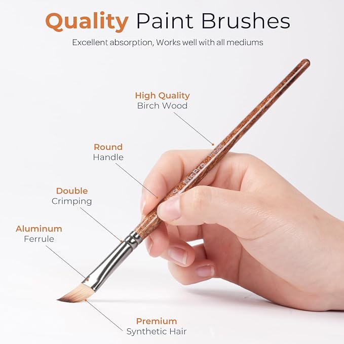 Nicpro 12pcs Paint Brush Set,Craft Paint Brushes for Acrylic & Oil Painting | Painting Brushes Kit with Flat Fan Round Angle Filbert for Watercolor Acrylic Gouache, Art Supplies for Artists and Beginners