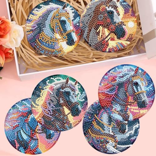 8 Pack Horse Diamond Art Coasters Kit for with Holder & Cork Backing