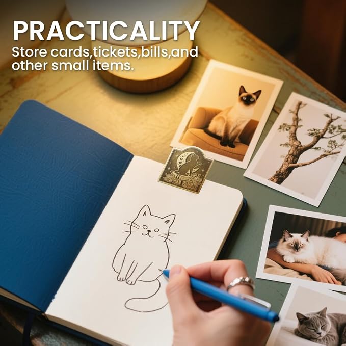 ANATTASOUL Cat & Moon Travel Journal Clip for DIY Use